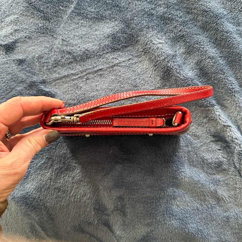 Michael Kors Cherry Red Wristlet with Silver Logo - Picture 15 of 16